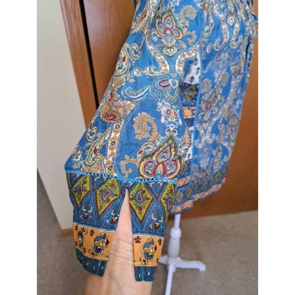 Lucky Brand Cotton Lightweight Paisley  Boho Style Patchwork Blouse Top Tunic S - Picture 4 of 13